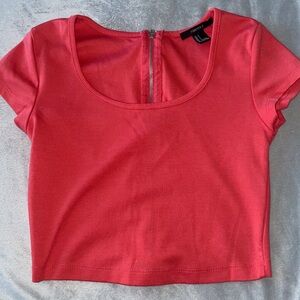 Forever 21 Coral Scoop Neck Crop Top with Back Zipper